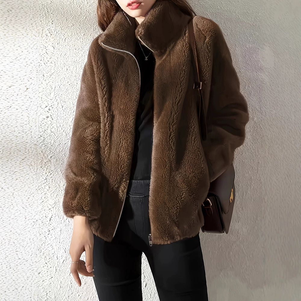Forever 21 Fall Winter Trendy Casual Fluffy Coat Thick Warm Loose